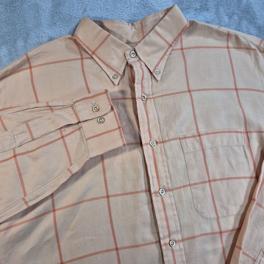 Burberry London Shirt Mens XL Beige Check Long Sleeve Button Down Cotton Twill